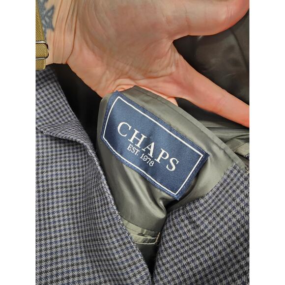 Chaps Mens Sz XXL 2 Button Classic Blazer Jacket Navy Blue Plaid - Picture 3 of 5